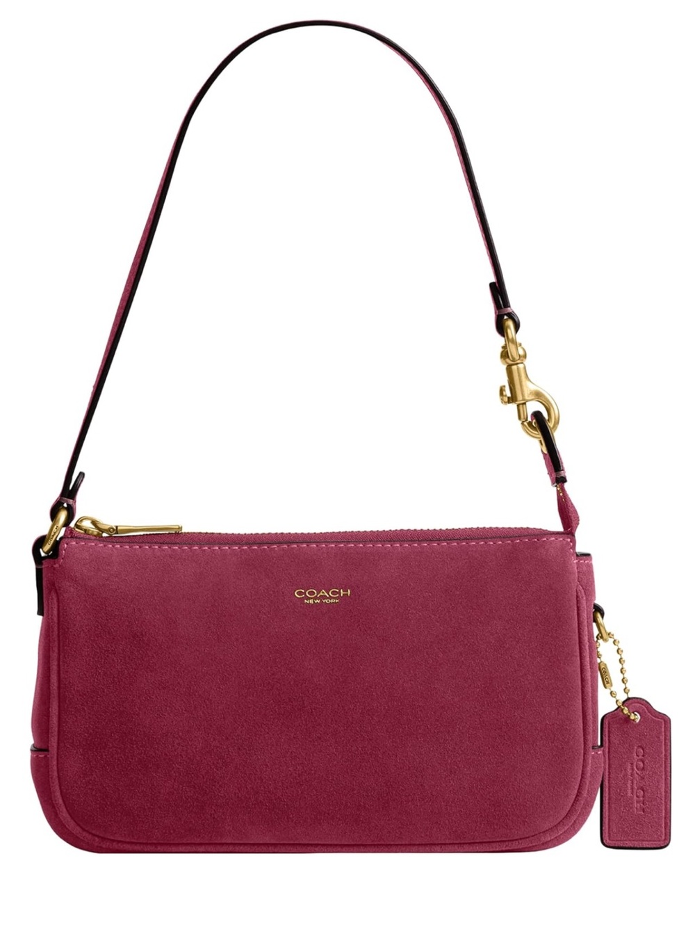New Coach Dark Fushia Suede Shoulder Plaza Bag 18 with Gold Hardware